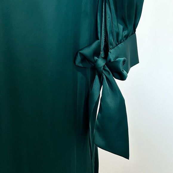 LaDivine Wrap-Effect Emerald Satin Gown 10 Formal Wedding Christmas Gala Glam - Picture 9 of 16